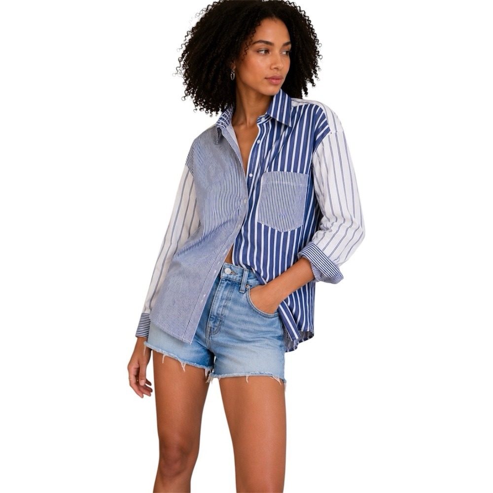 Alexander Wang Colour Blocked Boyfriend Shirt Navy/White Oversized. Sz M. NWT